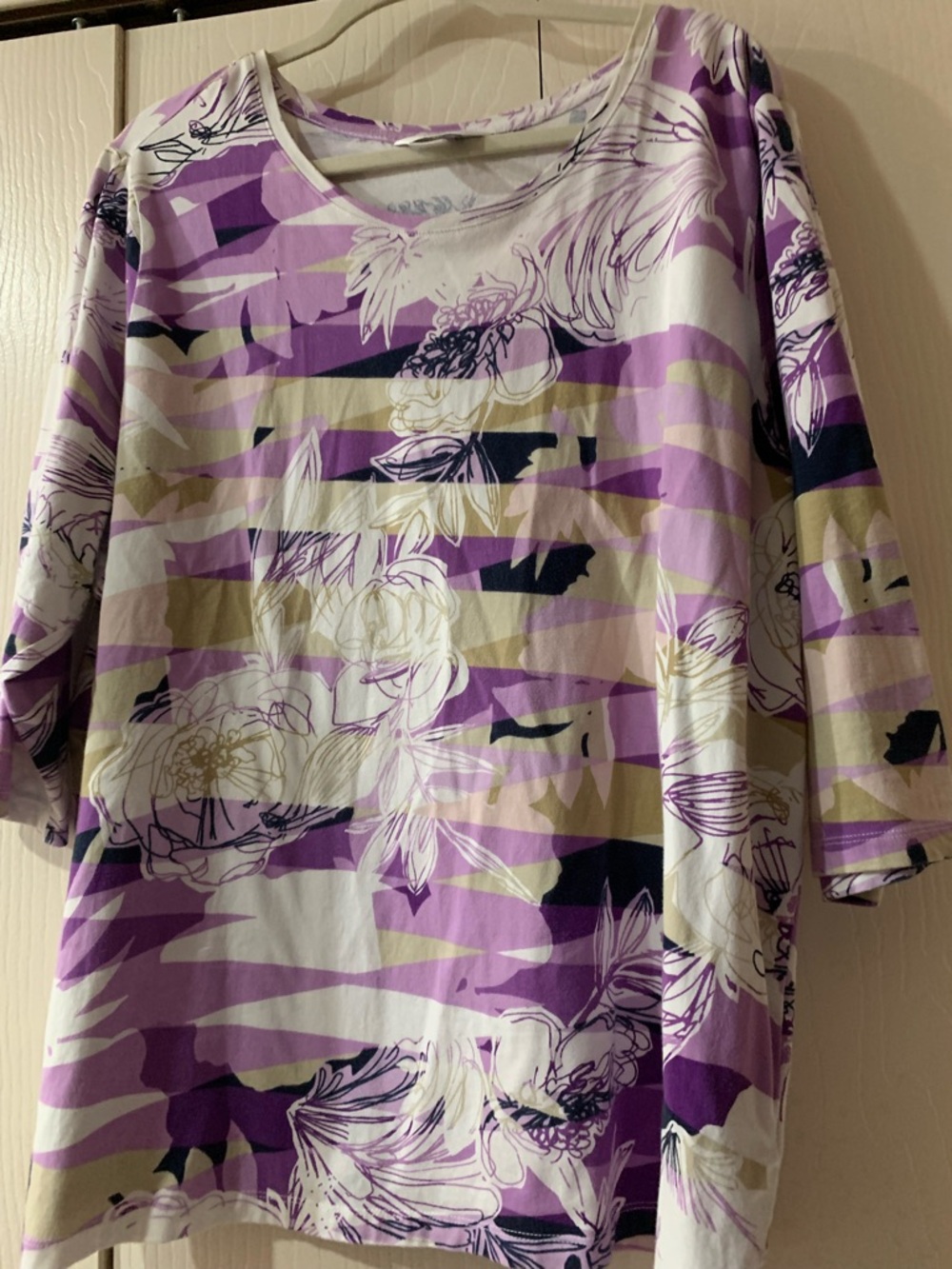 CJ Banks Purple Floral & Stripe Long Sleeve Tee